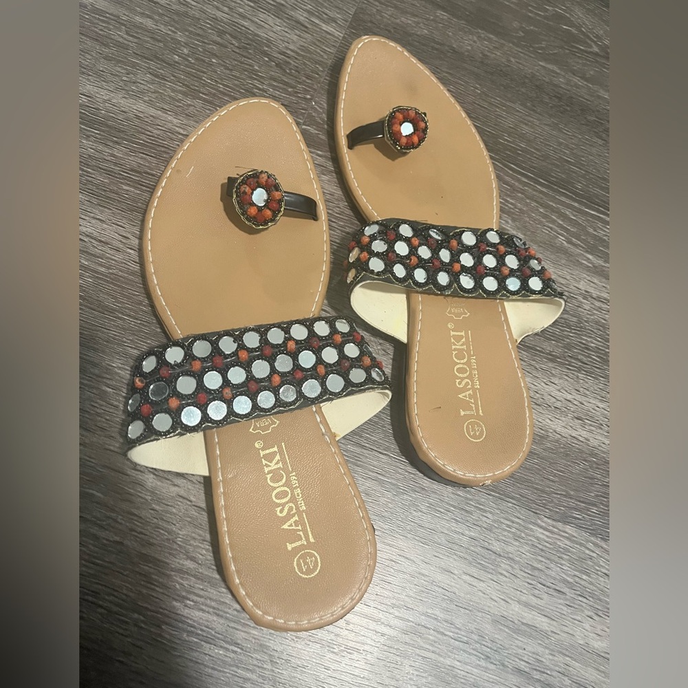 Women's Mirror Beaded work Flats - Black and Brown